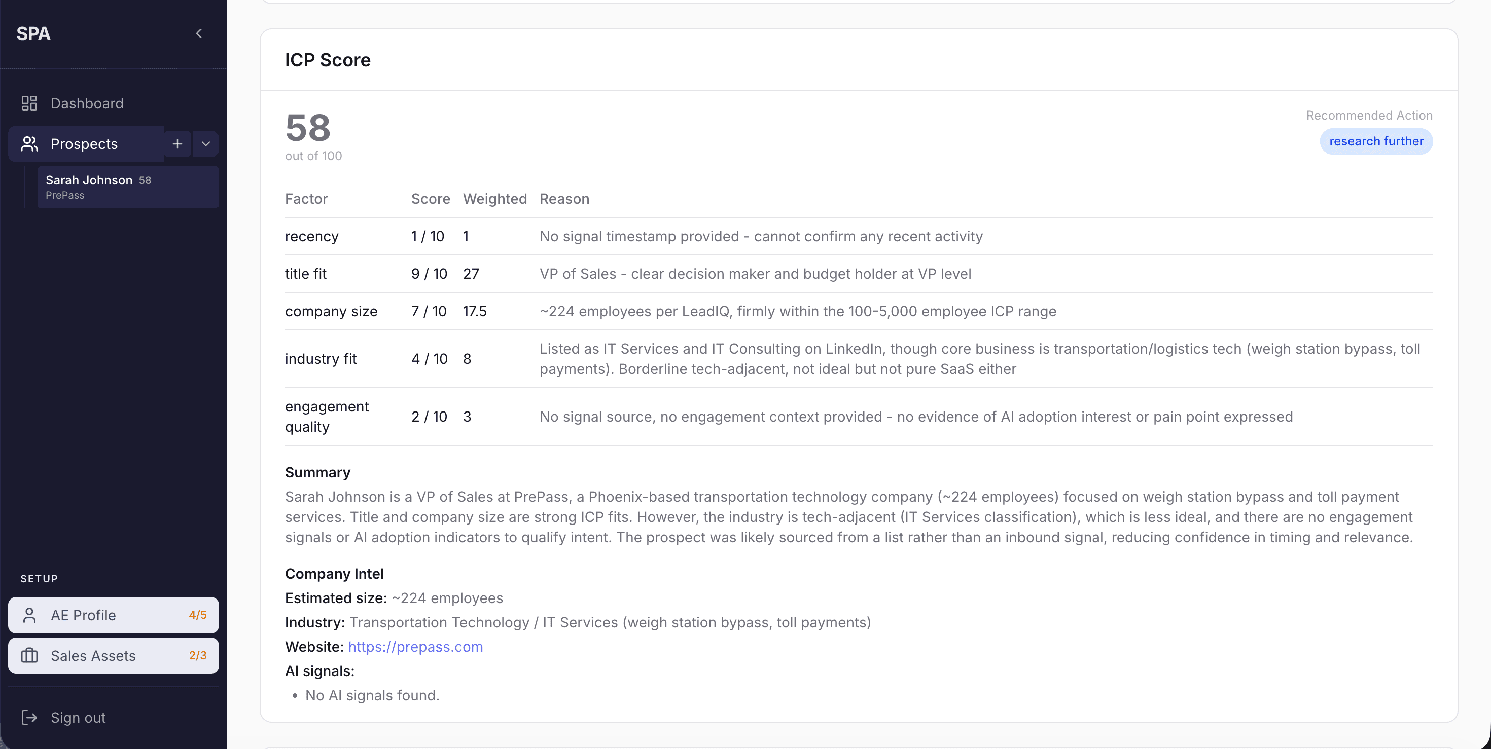 Prospecting Assistant screenshot
